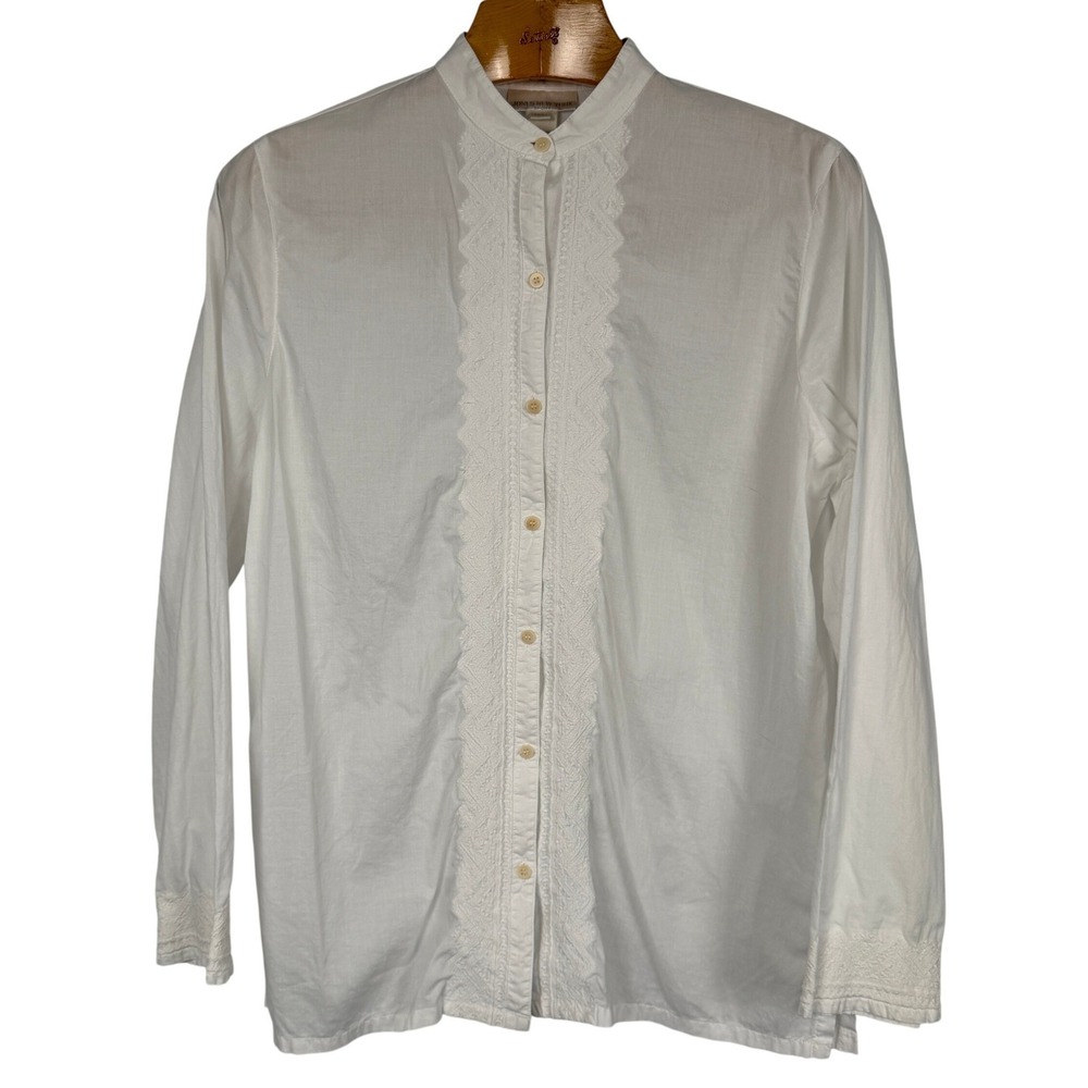 Jones New York Sport Blouse Womens M White Cotton Embroidered Boho Button Front